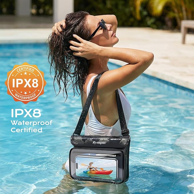 IPX8 Waterproof Fanny Pack [Up to 8.5] Waist Bag for Women Floating Phone Pouch Dry Bag for iPhone 17 16 15 Pro Max Passport Wallet Card Travel Beach Kayaking Boating Essentials 2 Pack