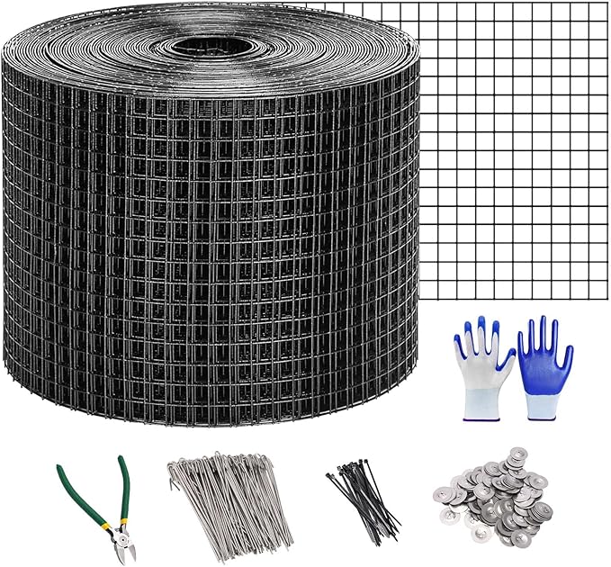 INCIKITI Critter Guard for Solar Panel Bird-Guard 6in x 100ft PVC Coated Pigeon Netting 1/2 Bird Mesh with 100 Fastener Clips 20 Tie Wire Cutting Scissor Gloves Pigeon Solar Panel Mesh for Bird