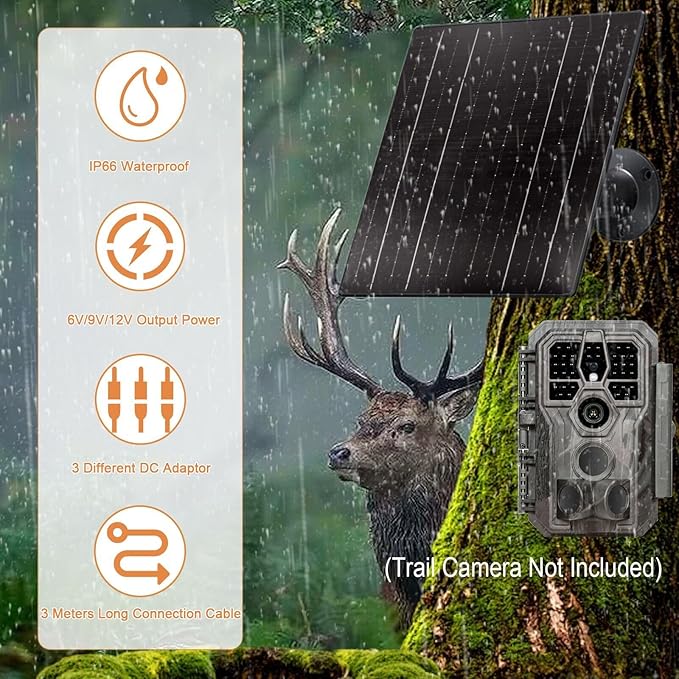 10W Trail Camera Solar Panel 10400mAh Built-in Battery 12V/0.8A &amp 5V/1.5A Output IP66 Waterproof High-Efficiency Power Durable Solar Charger Supply for AP Router Outdoor Wildlife Monitoring