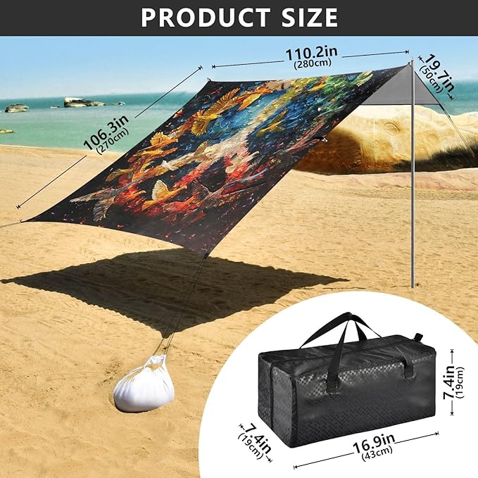 ALAZA Peace and Love Sign Doves Beach Tent Sun Shelter UPF50+ Protection Beach Shade Canopy w/ 4 Sandbags for Outdoor Camping Fishing Backyard Fun Picnic 10x9 ft