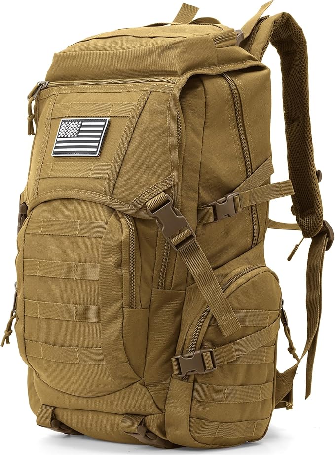 35L Military Tactical Backpack for MenWater Resistant Assault Pack for WomenKhaki Molle Daypack 3 Day Bug Out Bag Rucksack for Trekking CampingSurvivalEDC