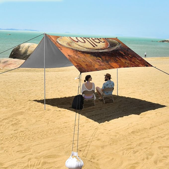 Coffee12 Beach Tent &amp Canopy UPF50 Waterproof Sun Shelter with Sand Pockets for Camping Fishing Backyard Fun