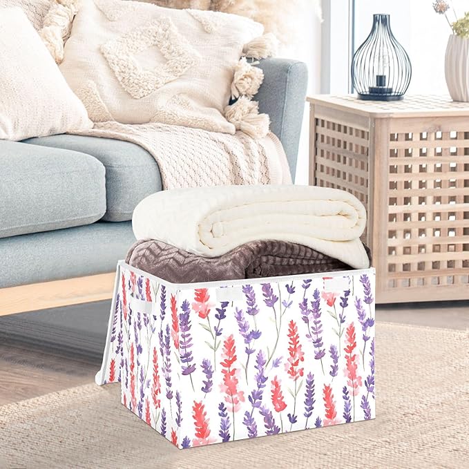 AIXIWAWA Lidded Storage Cube (Colorful Lavender) Fabric Foldable Closet Bins with Flip Lid and Handles Organizer Basket Container 16.5 x 12.6 x 11.8 IN