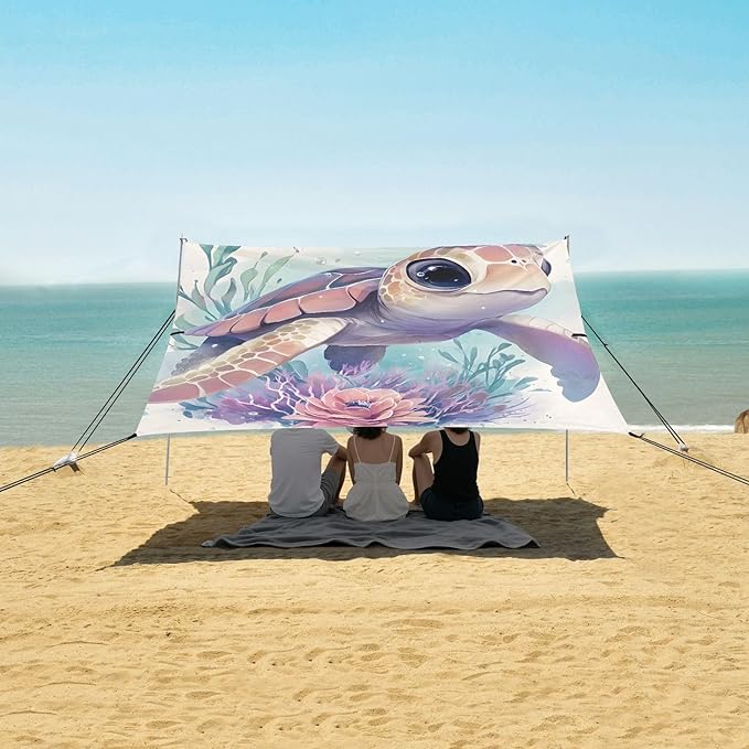 ALAZA Cute Baby Seaturtle Beach Tent Sun Shelter Portable Canopy Sunshade for Outdoor Camping Picnics Backyard Fun 10x9 ft