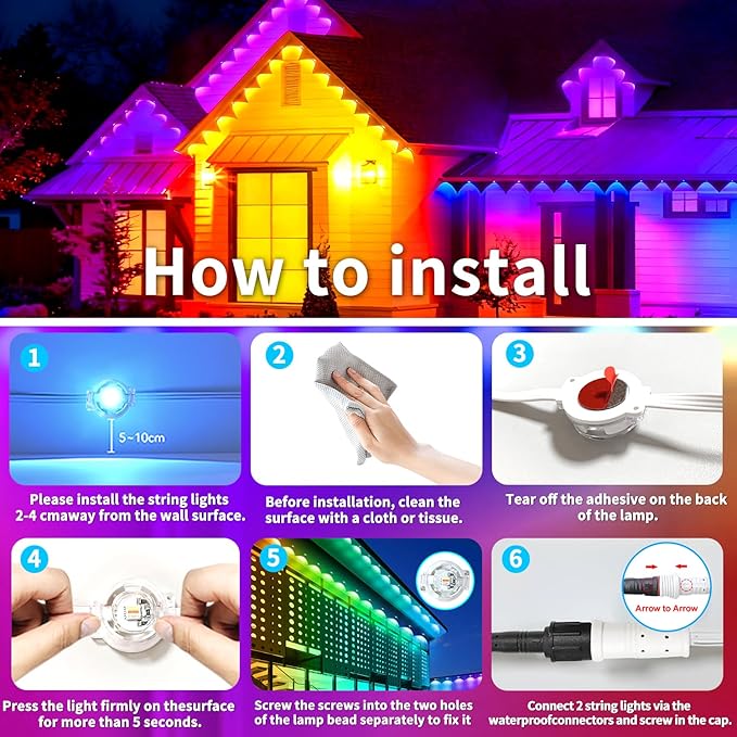 500FT Permanent Outdoor Lights House Outside Permanent Christmas Lights App/Remote Control IP67 Waterproof Permanent led Lighting for house roof decor Christmas Daily &amp Holiday Party Decor