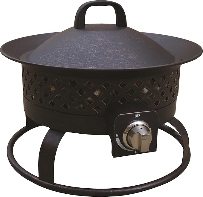 Bond Manufacturing 67836 54000 BTU Aurora Camping Backyard Tailgating Hunting and Patio. Locking Lid &amp Carry Handle Portable Steel Propane Gas Fire Pit Outdoor Firebowl 18.5 Bronze