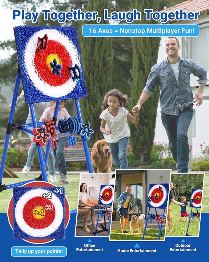 Axe Throwing Game for Backyard - 8 Throwing Axes Set - Deluxe Foldable Plastic Axe Throwing Target Game for Adults Kids Outdoor Games Carnival Games