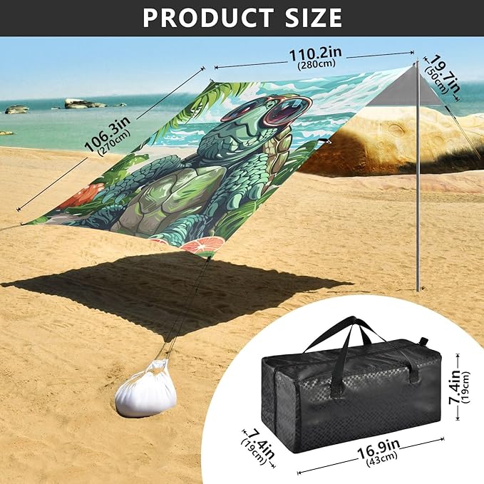 ALAZA Turtle Summer Beach Tent Sun Shelter Portable Canopy Sunshade for Outdoor Camping Picnics Backyard Fun 10x9 ft