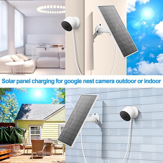 Solar Panel for Google Nest Camera Outdoor or Indoor(Battery Version) 5V 5W Solar Power Charger with 13Ft Cable- Special Made for Google Nest Cam
