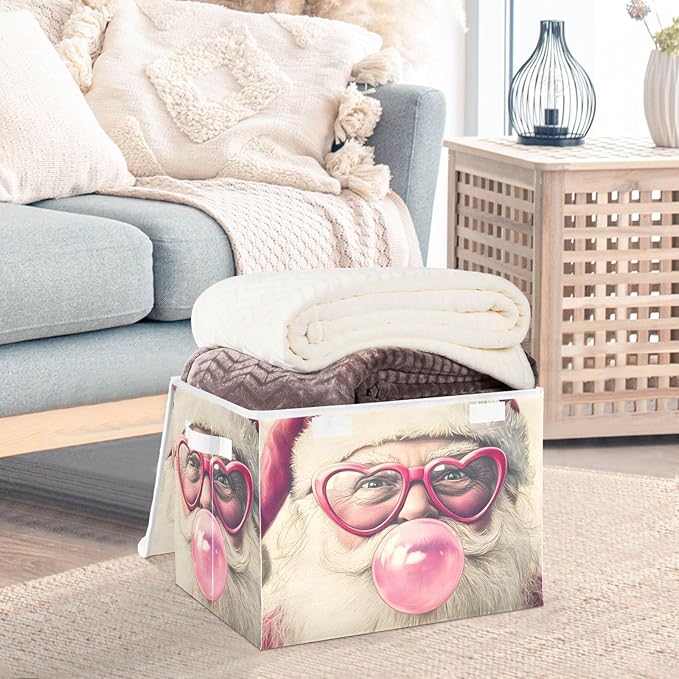 Storage Cube with Lid Funny Santa Print 16.5×12.6×11.8 IN Collapsible Large Capacity Foldable Storage Basket Bin Organizer