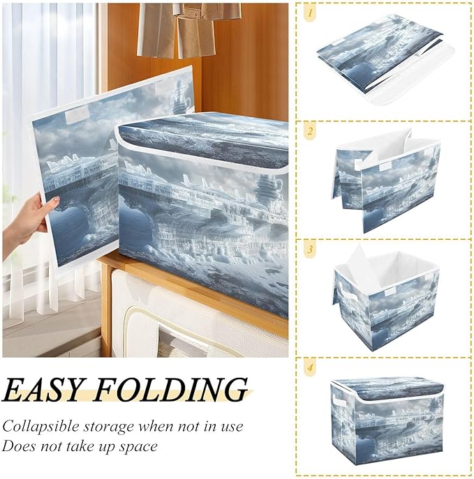 Storage Cube with Lid Ice Carrier Print 16.5×12.6×11.8 IN Collapsible Large Capacity Foldable Storage Basket Bin Organizer