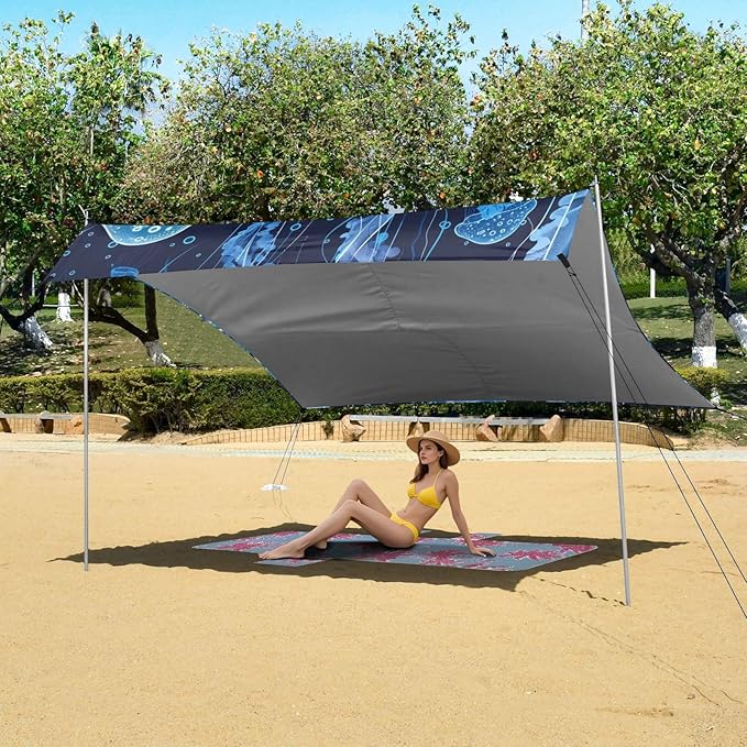 ALAZA Many Blue Jellyfishes Swimming Underwater Beach Tent Sun Shelter Portable Canopy Sunshade for Outdoor Camping Picnics Backyard Fun 10x9 ft