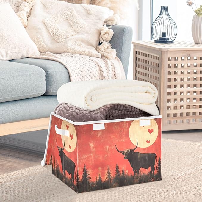 AIXIWAWA Lidded Storage Cube (Cattle Valentine) Fabric Foldable Closet Bins with Flip Lid and Handles Organizer Basket Container 16.5 x 12.6 x 11.8 IN