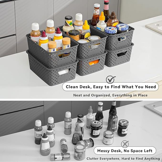 10 Pack Small Plastic Storage Bins with Lids Stackable Plastic Storage Baskets for Organizing with Handles Organizer Bins with Labels for RoomCraftContainers for Pantry Organizers and StorageGrey