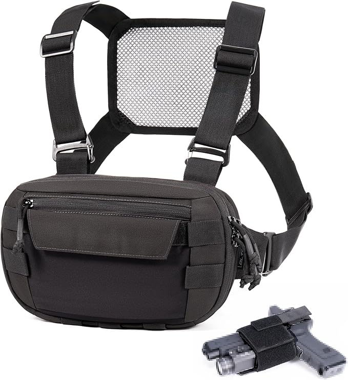 Tactical Chest Rig Pack for Men and Women Low Profile Utility CCW Chest Bag with Gun Holster for Outdoor Hiking Hunting Gravel Cycling Biking