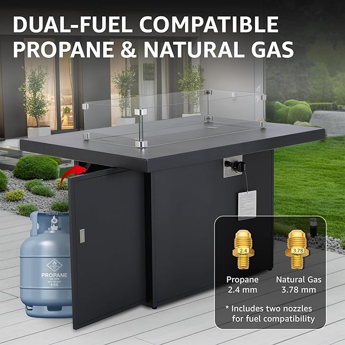 BULEXYARD 43 Aluminum Propane/Natural Gas Fire Pit Table 60000 BTU Rectangle Outdoor Patio Firepit Table with Cover Lid &amp Wind Guard Modern CSA-Certified Fireplace for Outside Patio Dark Gre