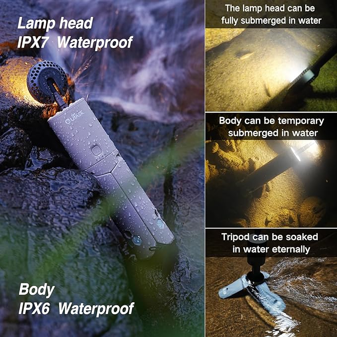 Outask Camping Light Telescopic Collapsible Magnetic Camping Lantern with 12000mAh Battery Telescoping IPX6/IPX7 Waterproof Flashlights Camping Lamp for Emergency Camping Hiking (Desert Yellow)
