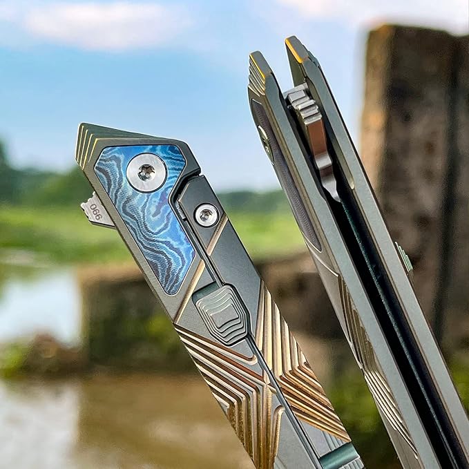 folding knife belt clip M390 steel blade outdoor camping knife portable pocket knife titanium handle lightweight EDC men's pocket knife belt sheath
