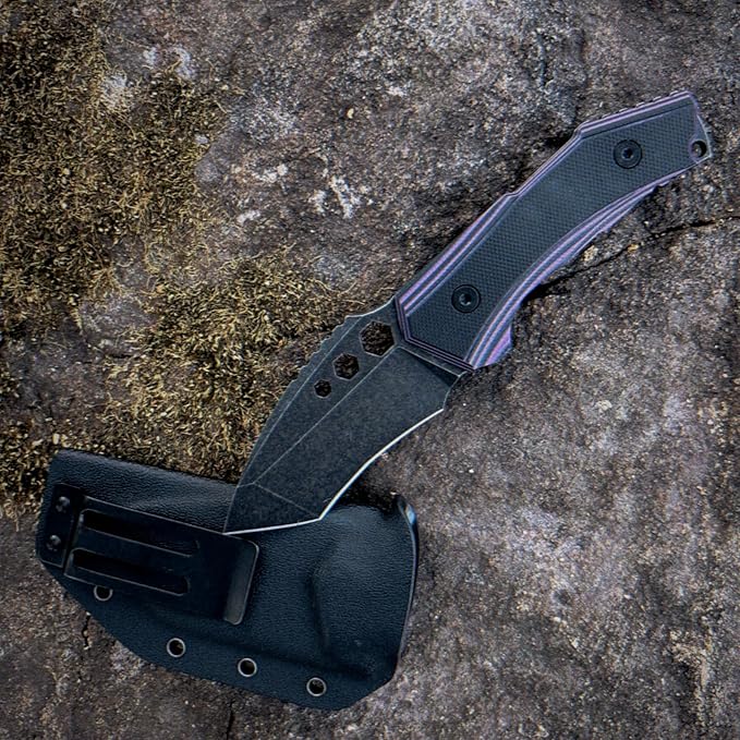 Fixed blade knife anti slip G10 handle with Kydex sheath suitable for outdoor camping and hiking (Purple)