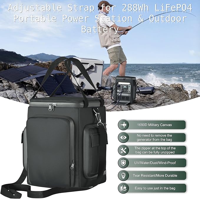 Waterproof Travel Bag for Anker SOLIX C300 - IPX4 Rated Shockproof Organizer With Two Pockets and Adjustable Strap for Anker SOLIX C300 Portable Power Station