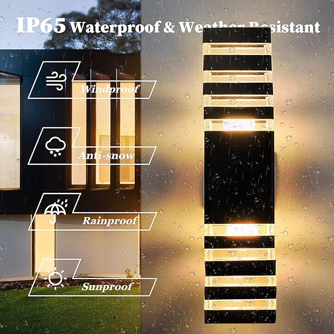 18.3inch 10 Pack LED Square Up&ampDown Wall Lights 24W 4000K Day White Outdoor Wall Light Aluminum Body Waterproof IP65 led Porch Light for House Patio Garage Garden No Sensor