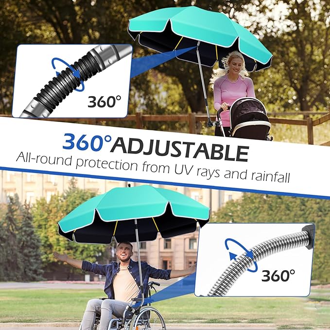 2Pack 48.8 inch Large Beach Umbrella with Clamp Sun Shade for Beach Chair 360°Adjustable UV Protection Golf Umbrella with Clip for Outdoor Stroller Wheelchair Camping Chair