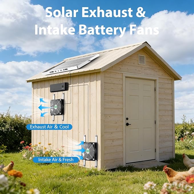 Solar Fan with Battery Solar Fan for Greenhouse &amp Chicken Coop Rechargeable Solar Fans for Outside Solar Powered Exhuast Fans for Outdoor Doghouse Shed Circulation Vent Ventilation Cooling