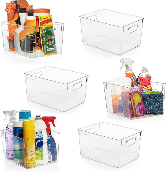ClearSpace Clear Plastic Storage Bins – Pantry Organizers &amp Storage Containers Cabinet Organizer - Home Organization Must Haves for Kitchen Laundry Room Office Closet Garage &amp Freezer