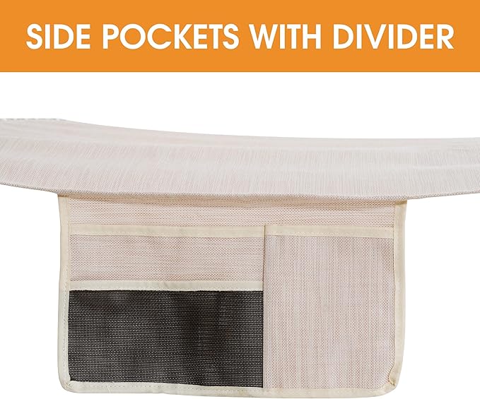 Lazy Daze Hammocks 11 FT Double Outside Hammock Quick Dry Olefin Fabric Hammock with Spreader Bar &amp Side Pocket for Outdoor Poolside Backyard 450 lbs Capacity Beige