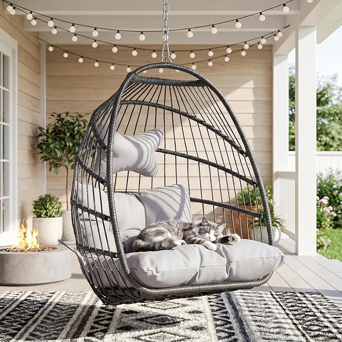 Nicesoul Hanging Egg Chair Outdoor Without Stand Indoor Swing Egg Basket Ceiling Tree Chairs with Cushion 350lbs Egg-Shaped Hammock Chair No Stand for Patio Backyard Balcony BedroomPorch Gray