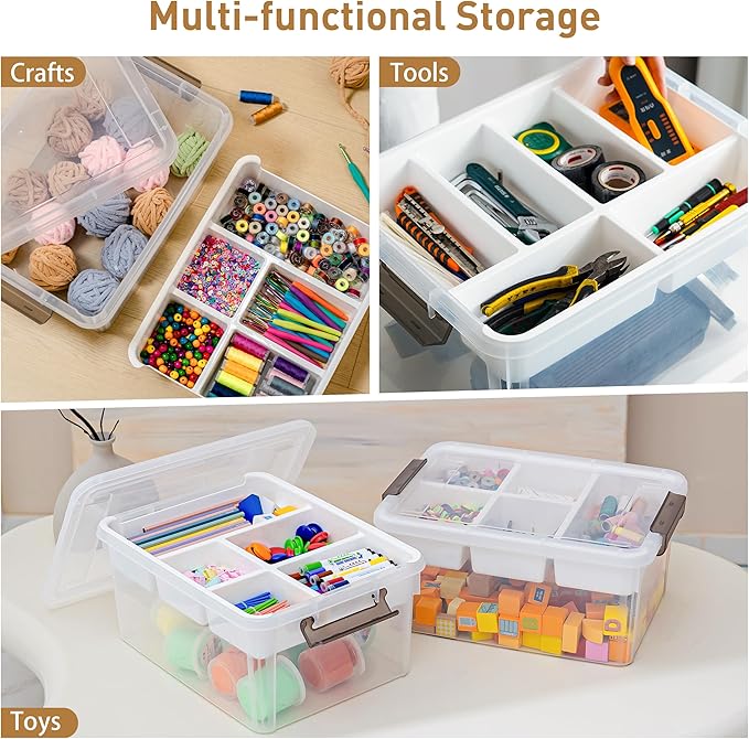 Citylife 17 QT Plastic Storage Box with Removable Tray Craft Organizers and Storage Clear Storage Container for Organizing Bead Tool Sewing Playdoh 2 Packs