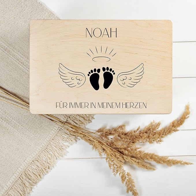 Creative Deco Personalized Wooden Storage Box Baby Loss Box | 11.8x7.87x5.51in (+-0.5) | Hinged Lid Handle Engraving | Unpainted Gift Box | Rough UNSANDED Keepsake Memory Souvenir Chest