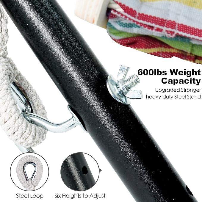 Gafete Double Hammock with Stand for Outside Upgraded Spreader Bar Heavy Duty Space Saving Steel Stand 2 Person Side Pockets Easy Assembly 600lbs Weight Capacity Indoor &amp Outdoor (Salsa Oran