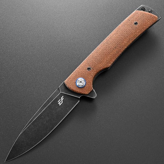Eafengrow EF973 Folding Knife D2 Steel Blade Micarta Handle Scale Pocket Knife Folder for Working Camping Hiking EDC Tool Knife(brown)