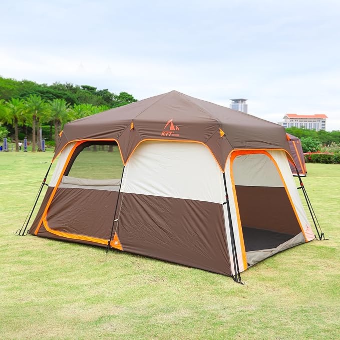 KTT Extra Large Tent 6-10-12-14 Person(A)Family Cabin Tents2 Rooms3 Doors and 3 Windows with MeshStraight WallWaterproofDouble LayerBig Tent for OutdoorPicnicCampingFamily Gathering