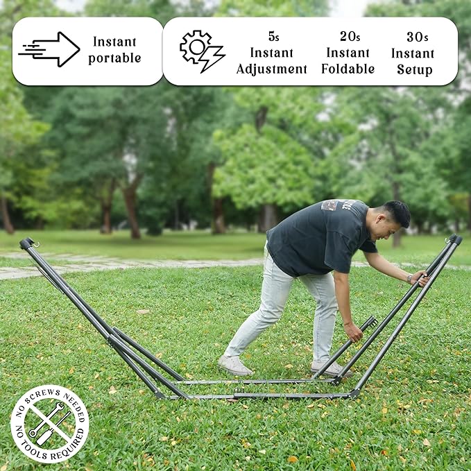 Tranquillo Uniki Hammock Stand 550 lbs Capacity Portable Collapsible Outdoor Hammock with Stand Signature Steel Stand Breathable Canvas Hammock Net Blue