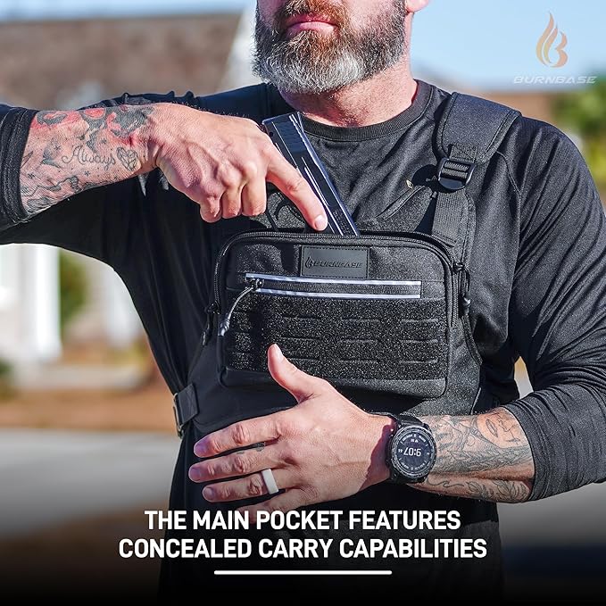 Chest Bag Utility Molle Rig Pouch with Hidden Compartment EDC Travel Pack for Running Hiking Workouts and Outdoor Activities