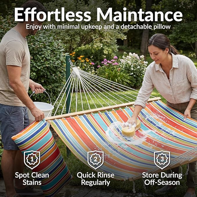 Sunnydaze Quilted Outdoor Hammock with Spreader Bars - Heavy-Duty 450-Pound Capacity Double Hammock for Outside - Caribbean Stripe