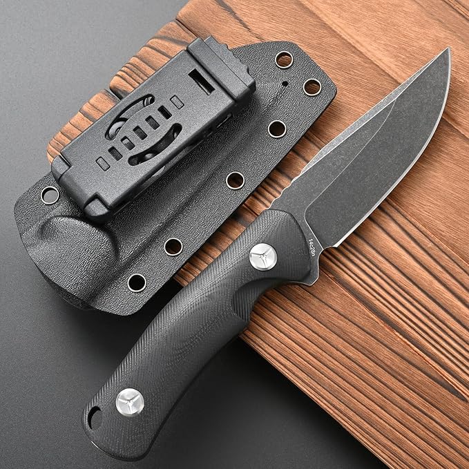 FF109 Fixed Blade Knife 14C28N Black Stonewashed Steel G10 Handle Full Tang Knife with Kydex Sheath for Outdoor Camping Hunting Working (Black)