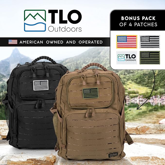 TLO Outdoors TacPack40L Tactical Backpack - Water Resistant 40 Liter Capacity Daypack Rucksack Gear Bag Laptop Bag