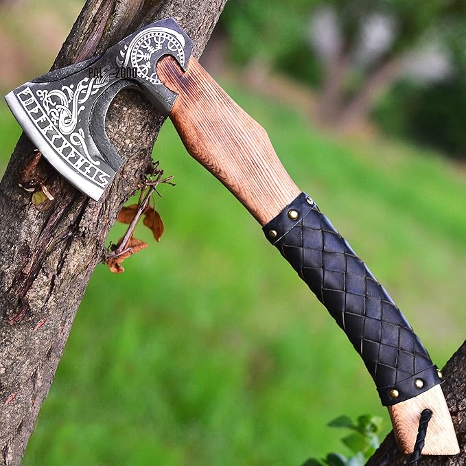 Splitting Axe Camping Chopping Hatchet Viking Tomahawk Battle Hunting Outdoor Solid Wood Handle 3016