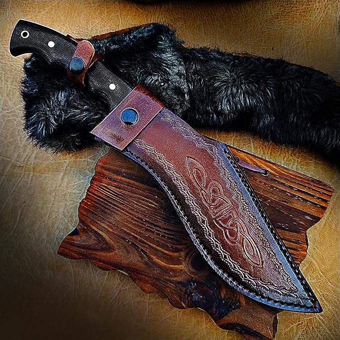 Poshland Handmade Kukri Knife with D2 Steel Blade Durable G10 Handle Premium Leather Sheath Ideal for Carving Hunting Outdoor Use and Gift for Adults