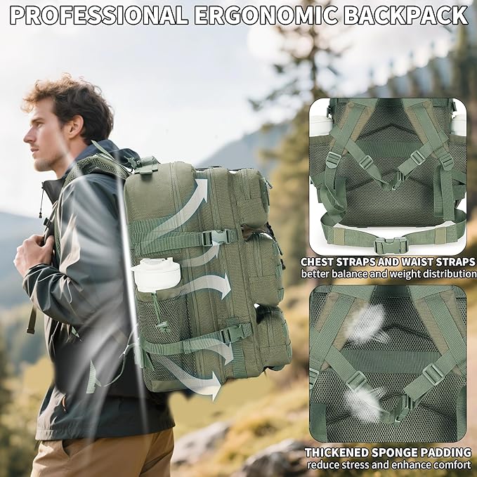 55L Tactical Backpack Heavy Duty Military Rucksack Molle Backpack 3 Day Assault Pack for Work Outdoors
