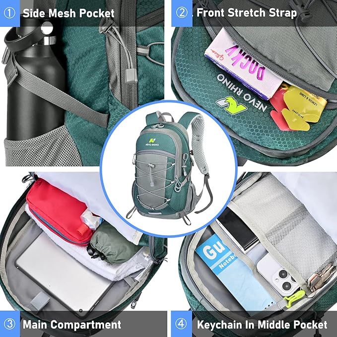 N NEVO RHINO Hiking Backpack 20L Water Resistant Outdoor Day PackLightweight Travel Small Backpack for Men Women
