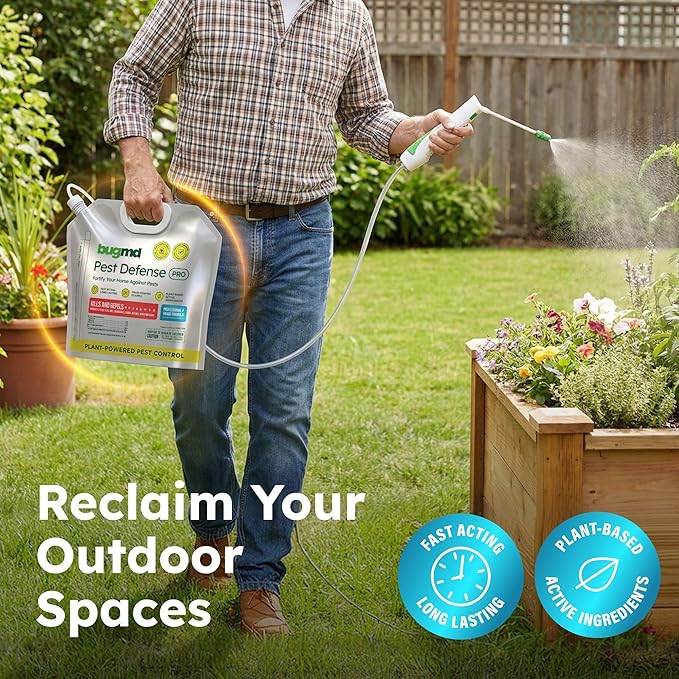 BugMD Pest Defense Pro Peppermint Oil Bug Spray &amp Mosquito Repellent Outdoor Patio - Ant Killer &amp Tick Spray for Yard | Plant Powered Electric Sprayer Wand Kit