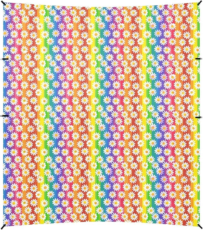 ALAZA Daisy Flower Rainbow Stripes Beach Tent Sun Shelter UPF50+ Protection Beach Shade Canopy w/ 4 Sandbags for Outdoor Camping Fishing Backyard Fun Picnic 10x9 ft