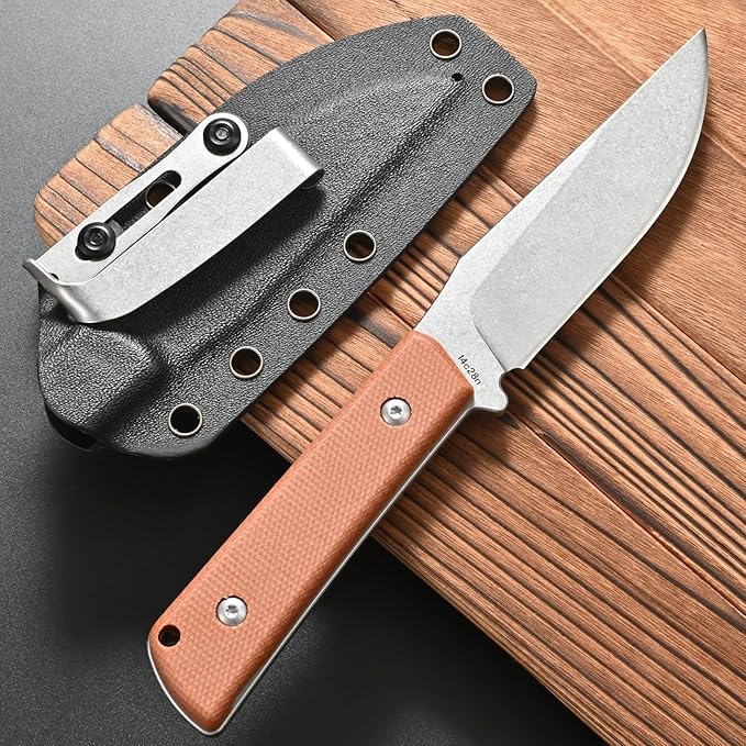 FF104 Fixed Blade Knife 14C28N Steel Blade Micarta Handle Full Tang Knife for Outdoor Camping Hunting Fishing Working(Brown)