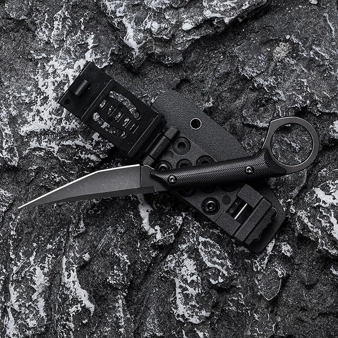 Fixed Blade Knife D2 Steel Blade and G10 Handle Utility EDC Knife for Outdoor Survival Hiking Camping with Kydex Sheath OS1221 (Black)
