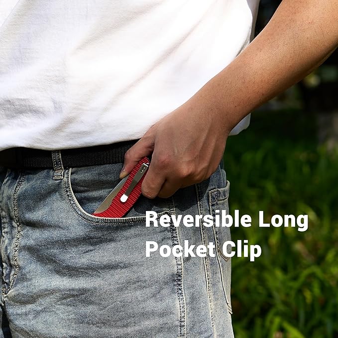 KANSEPT Accipiter Pocket Knife 3.53 Stonewashed 14C28N Blade Red Anodized Aluminum Handle Flipper Open &amp Button Lock with Deep Clip EDC Folding Knives for Camping Hunting Survival T1007F3
