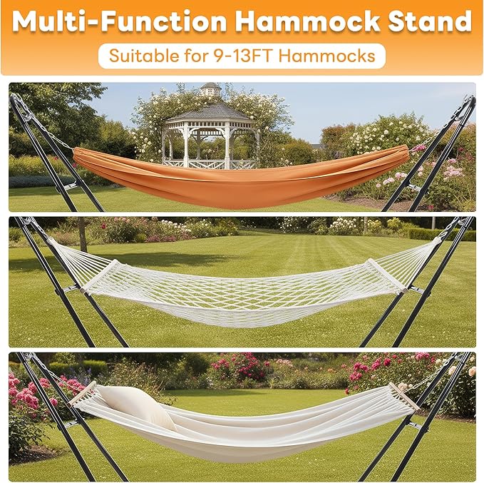 NEWBULIG Double Hammock Stand Only 450 Pound Capacity Fits 9 to 14 Feet Hammocks Heavy Duty Hammock Stand for Outside for Garden Backyard Patio Pool Beach with Carrying Case